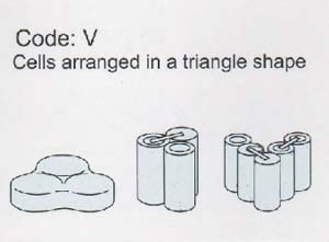 Code V: cells arranged in a triangle shape